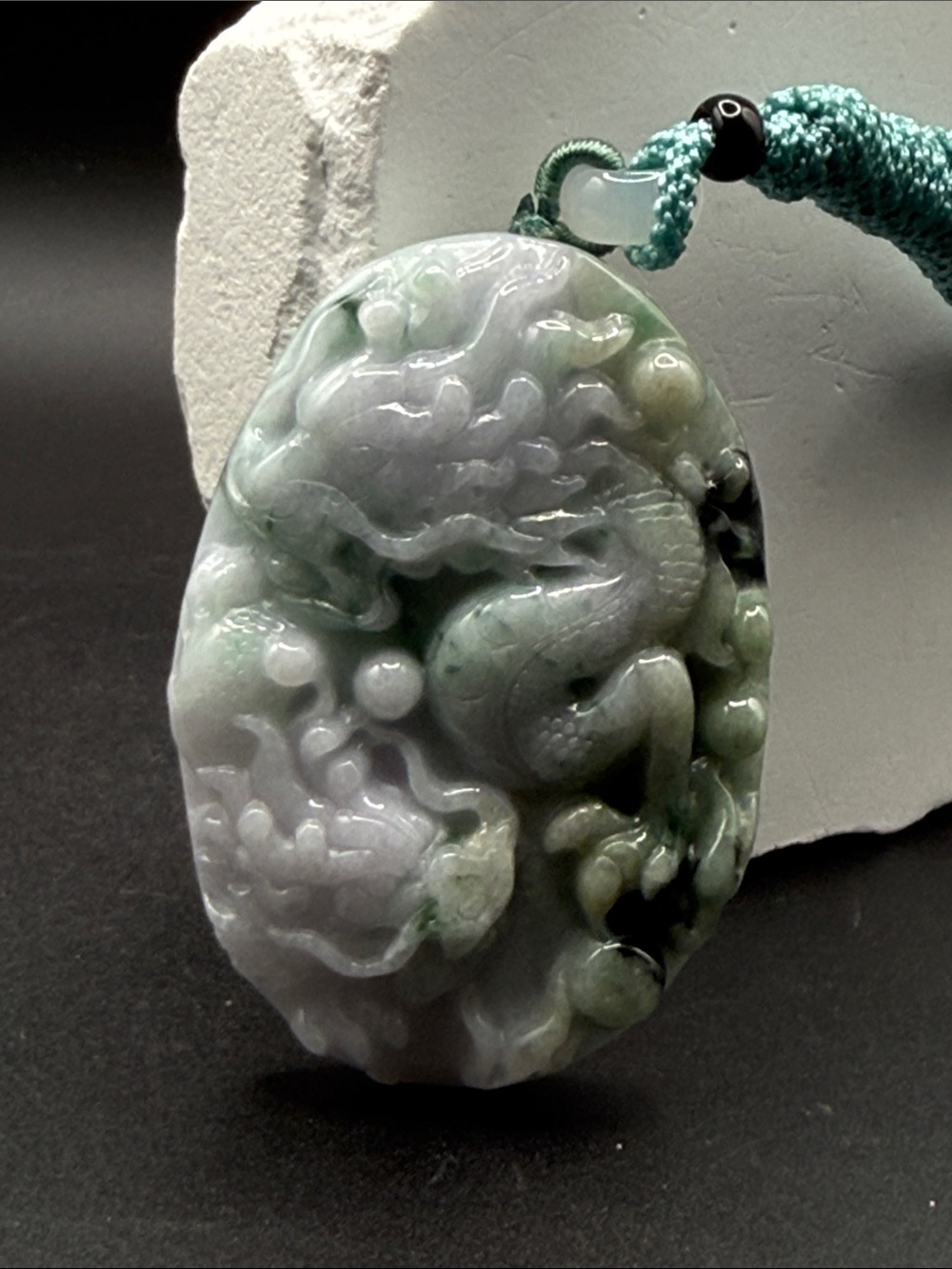 Carved Type A Burmese Jade Dragon Pendant